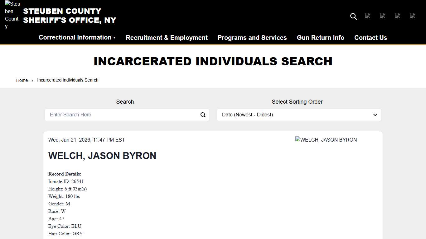 Incarcerated Individuals Search Steuben County Sheriff, NY